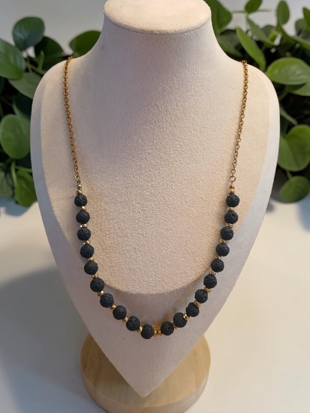 Natural lava rock diffuser necklace, copper tone chain, 14.5"-18"